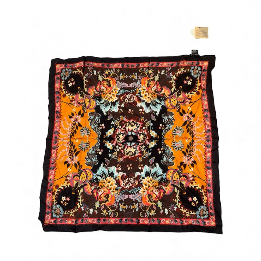 Women's Vismaya One Size Mustard Black Floral Rayon Scarf
